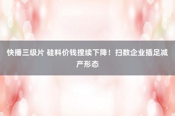 快播三级片 硅料价钱捏续下降！扫数企业插足减产形态