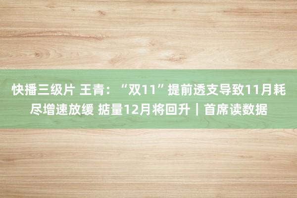 快播三级片 王青：“双11”提前透支导致11月耗尽增速放缓 掂量12月将回升｜首席读数据