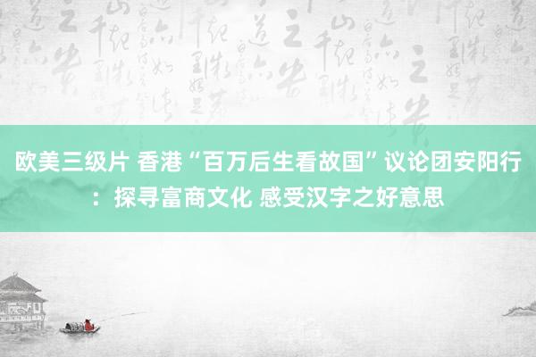 欧美三级片 香港“百万后生看故国”议论团安阳行：探寻富商文化 感受汉字之好意思