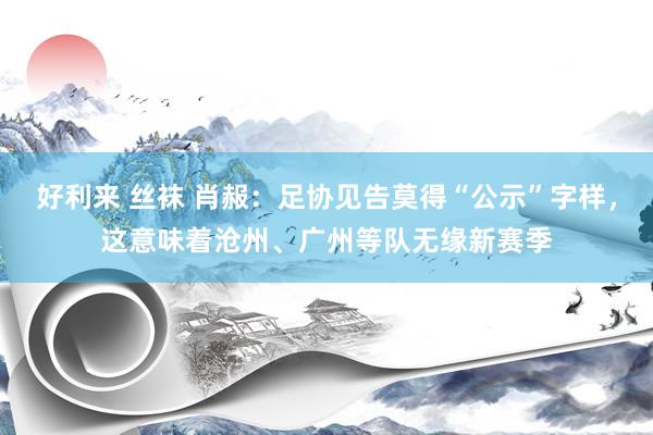 好利来 丝袜 肖赧：足协见告莫得“公示”字样，这意味着沧州、广州等队无缘新赛季