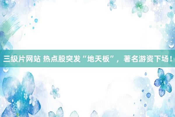 三级片网站 热点股突发“地天板”，著名游资下场！