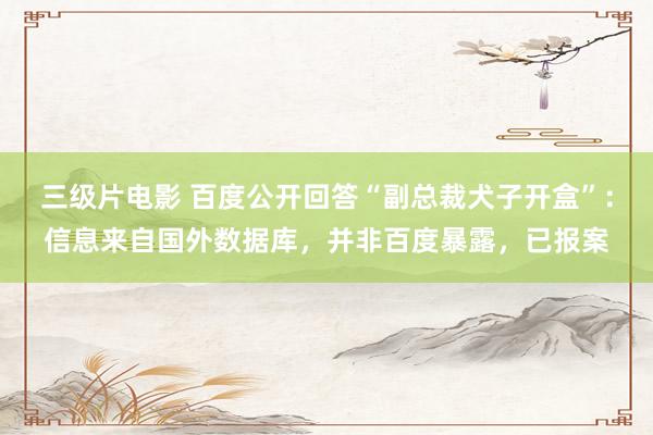 三级片电影 百度公开回答“副总裁犬子开盒”：信息来自国外数据库，并非百度暴露，已报案