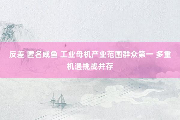 反差 匿名咸鱼 工业母机产业范围群众第一 多重机遇挑战并存