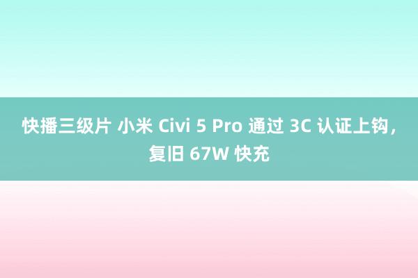 快播三级片 小米 Civi 5 Pro 通过 3C 认证上钩，复旧 67W 快充