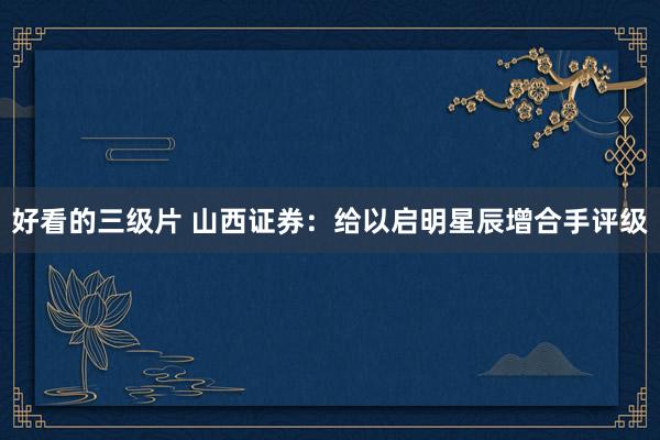 好看的三级片 山西证券：给以启明星辰增合手评级